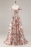 Off the Shoulder Corset Desert Rose Floral Prom Dress