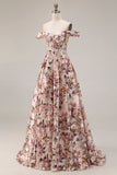 Off the Shoulder Corset Desert Rose Floral Prom Dress
