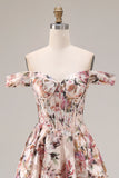 Off the Shoulder Corset Desert Rose Floral Prom Dress