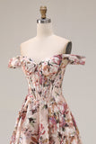 Off the Shoulder Corset Desert Rose Floral Prom Dress