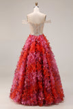Sparkly Fuchsia Corset Off the Shoulder Prom Dress