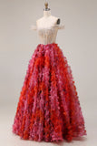 Sparkly Fuchsia Corset Off the Shoulder Prom Dress