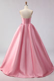 Pink Satin Ball Gown Strapless Prom Dress