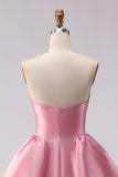 Pink Satin Ball Gown Strapless Prom Dress