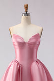 Pink Satin Ball Gown Strapless Prom Dress