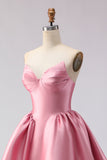 Pink Satin Ball Gown Strapless Prom Dress