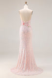 Sparkly Pink Beaded Mermaid Corset Prom Dress