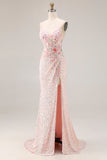Sparkly Pink Beaded Mermaid Corset Prom Dress