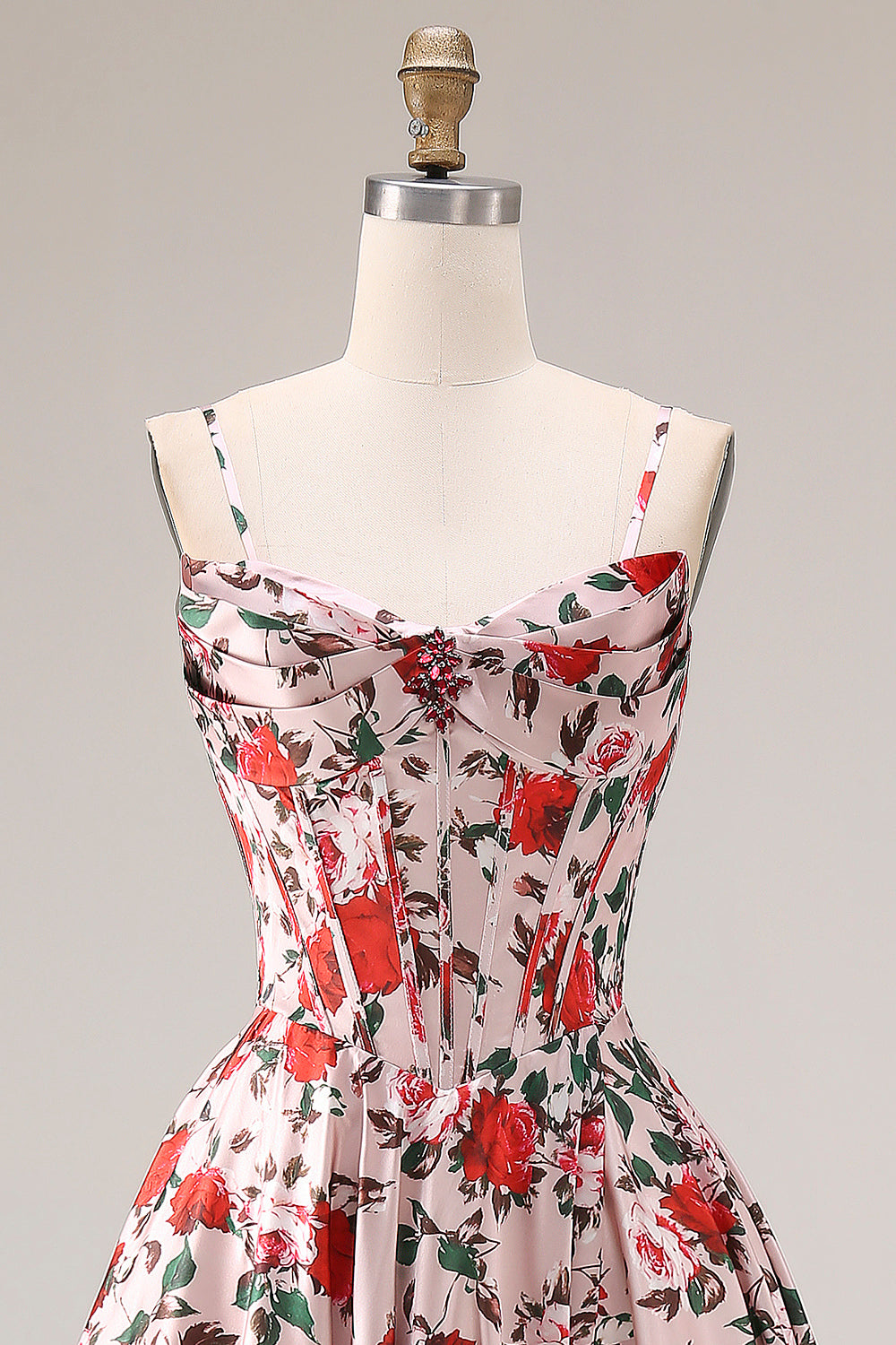 Berylove Women Basque Waist Prom Dress Pink Red Floral A Line Spaghetti Straps Maxi Party Dress with Slit, Pink Red Flower / US26W Berylove Women Basque Waist Prom Dress Pink Red Floral A Line Spaghetti Straps Maxi Party Dress with Slit, Pink Red Flower / US26W