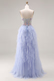 Sequin A Line Corset Ruffled Light Plum Prom Dress