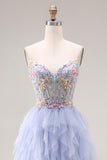 Sequin A Line Corset Ruffled Light Plum Prom Dress