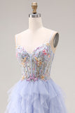 Sequin A Line Corset Ruffled Light Plum Prom Dress