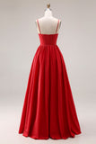 Sparkly Red A Line Pleated Maxi Prom Dress