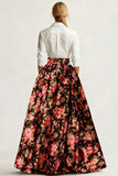 White and Black Pink Floral A Line Maxi Wedding Guest Dress