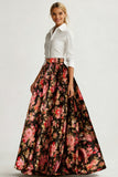 White and Black Pink Floral A Line Maxi Wedding Guest Dress