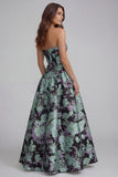 Strapless Blue White Floral A Line Maxi Wedding Guest Dress
