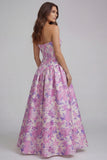 Strapless Blue White Floral A Line Maxi Wedding Guest Dress