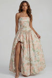 Strapless A Line Blue White Floral Wedding Guest Dress with Slit