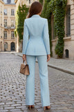 Peaked Lapel 2 Piece Sky Blue Slim Fit Women Suits
