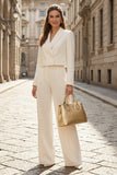 2 Piece Peaked Lapel Ivory Satin Women Suits
