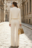 2 Piece Peaked Lapel Ivory Satin Women Suits