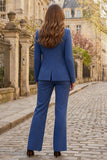 Stripe 2 Piece Peaked Lapel Royal Blue Women Suits