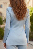 Peaked Lapel 2 Piece Sky Blue Single Buckle Women Suits