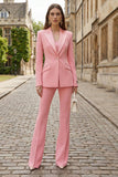 Pink Peaked Lapel Slim Fit 2 Piece Satin Women Suits