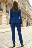 Notched Lapel Royal Blue Single Buckle Women Suits