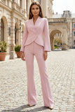 Light Pink Satin Single Buckle Stylish 2 Piece Women Suits