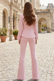 Light Pink Satin Single Buckle Stylish 2 Piece Women Suits