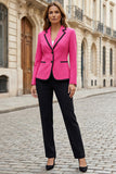 Notched Lapel 2 Piece Fuchsia and Black Women Suits