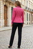 Notched Lapel 2 Piece Fuchsia and Black Women Suits