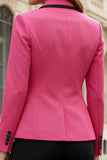 Notched Lapel 2 Piece Fuchsia and Black Women Suits