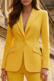 Yellow Peaked Lapel 2 Piece Slim Fit Women Suits