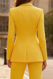 Yellow Peaked Lapel 2 Piece Slim Fit Women Suits
