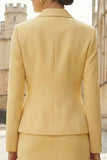Light Yellow Notched Lapel 2 Piece Short Work Dress