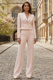 Peaked Lapel Satin Light Pink Women Suits with Pearls