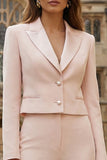 Peaked Lapel Satin Light Pink Women Suits with Pearls