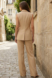 2 Piece Khaki Sleeveless Single Buckle Women Suits