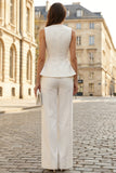 2 Piece Ivory Sleeveless Women Suits with Slit