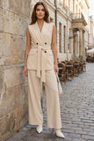 Peaked Lapel 2 Piece Champagne Women Suits with Sash