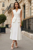 A Line 2 Piece Slim Fit Ivory Midi Work Dress