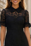 Lace Short Slleeve Little Black Dress with Ruffles