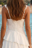 A Line High Low Lace White Dress with Ruffles