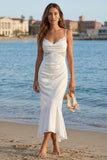 Mermaid Ruched Lace Ruffled White Dress