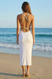 Sparkly Halter Bodycon Cut Out White Dress