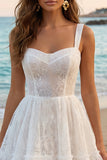 High Low Lace A Line Tulle Mini White Dress