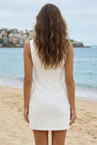 Bodycon Ruched Round Neck Mini White Dress