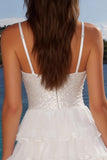 Sparkly A Line Tiered Mini White Graduation Dress